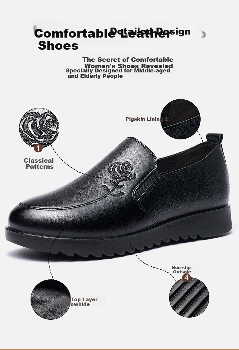 LAORENTOU Women's Flats Breathable Top-Grain Leather Round Toe Loafers for Middle-Aged Women And Mothers, Commuter Shoes, 220215N, Black, Size 40 2