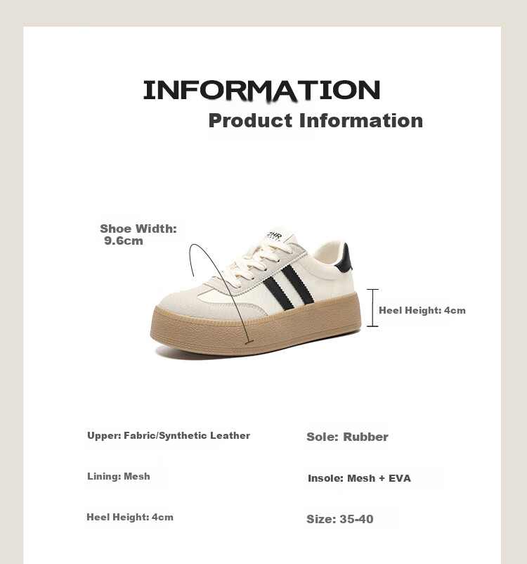 ZHR Women's Lightweight Breathable Mesh Training Shoes Thick Sole Height Increasing Casual Shoes KS75E Beige Black Size 38 4