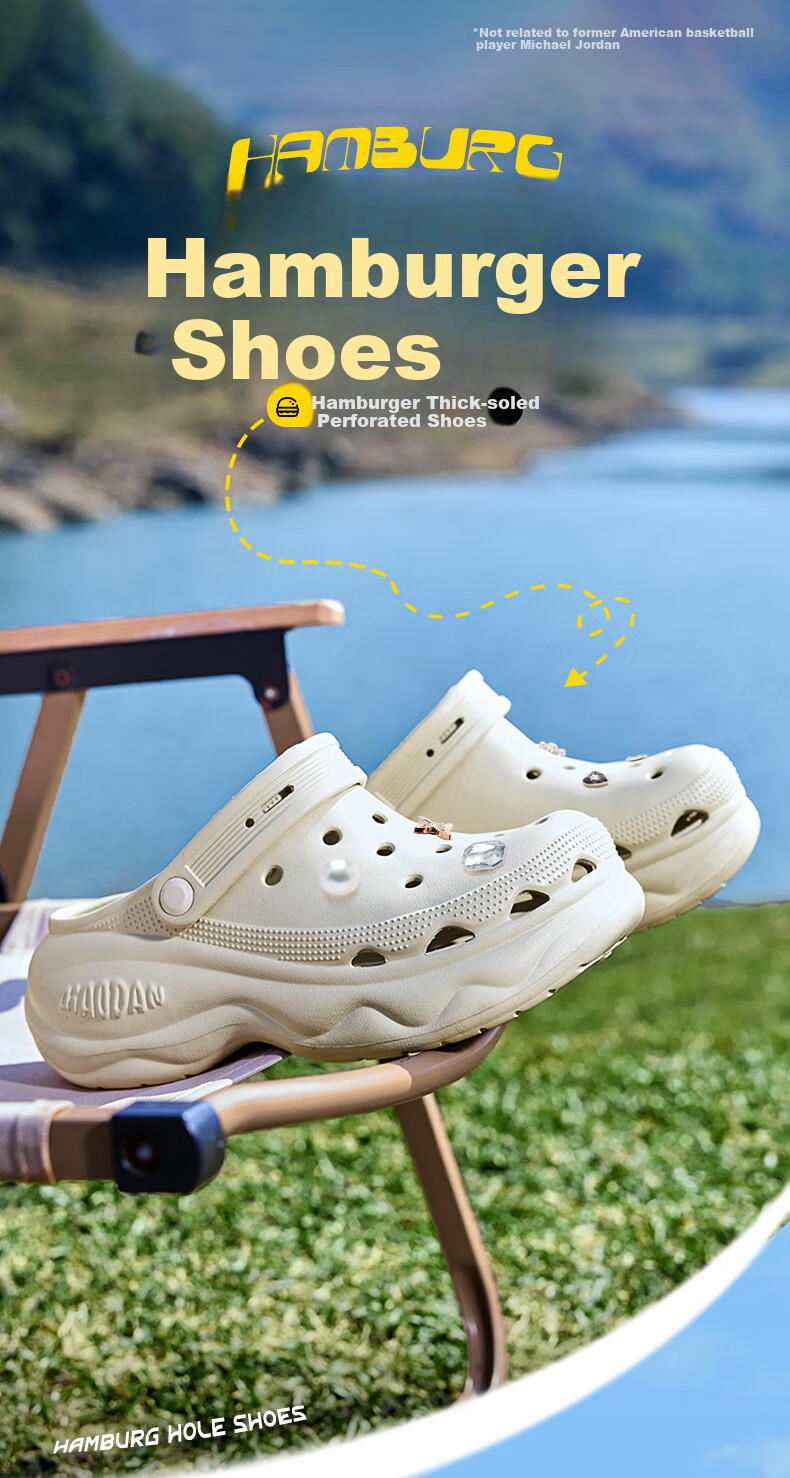 QIAODAN Women's Hamburger Perforated Shoes, Sneakers, Casual Shoes, Breathable Soft-Soled Sandals for Summer, Thick-Soled Height-Increasing Slippers for Wome 1
