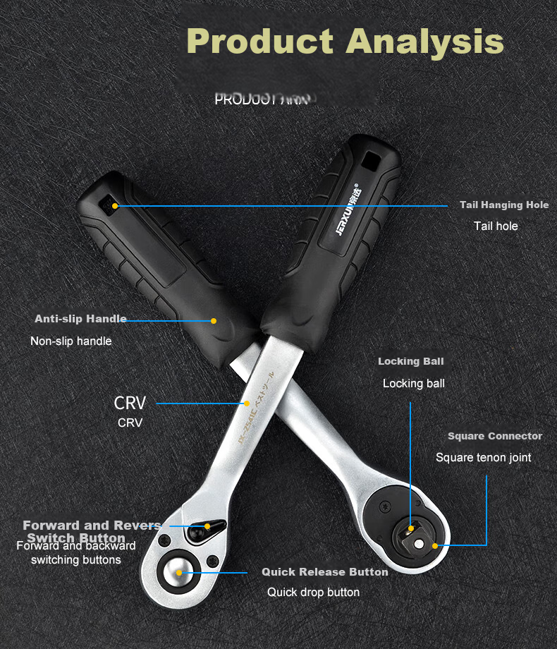 JERXUN Ratchet Socket Wrench, 1/2 Inch, Large Fly, 72 Teeth, Multifunctional, Quick Release, Bidirectional, Automotive Repair Torque Wrench, for Home Use 2