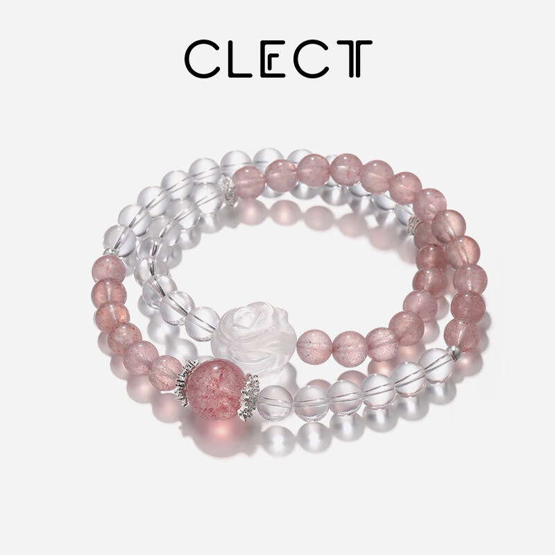 Clect Double-Layered Bracelet with White Rose Beads, Sweet Layered Crystal Jewelry for Women, Elegant And High-End Chinese Style Birthday Gift for Girlfriend