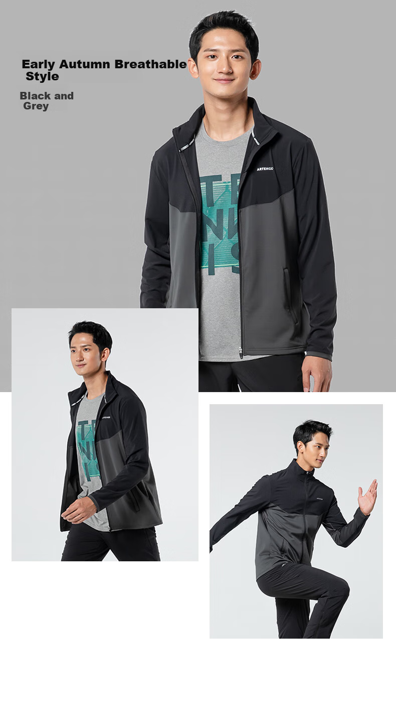 DECATHLON Men's Sports Jacket, Running Fitness Long-Sleeve Stand-Collar Sweatshirt, Warm Breathable Coat - Black And Gray XL-2714807 9