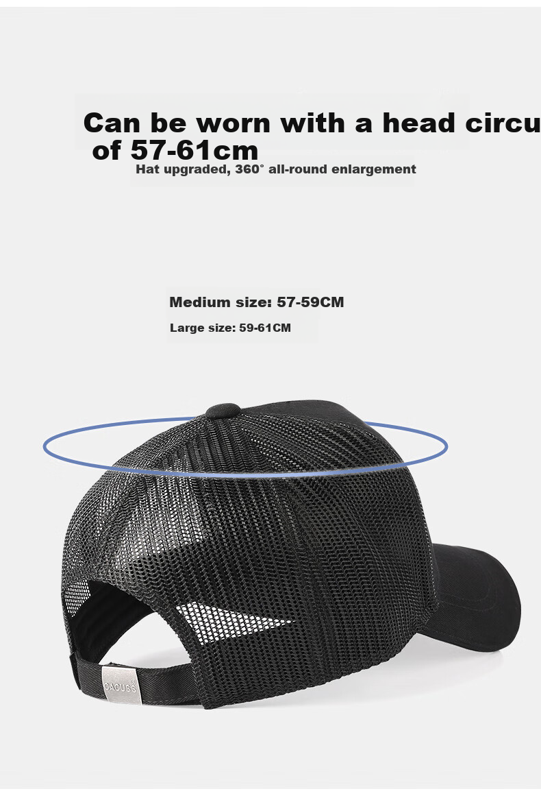 CACUSS Baseball Cap for Men, Summer Breathable Mesh Large Size Duck Tongue Hat, Sun Protection Visor High Top Cap for Men, Black And Gold, Extra Large 6