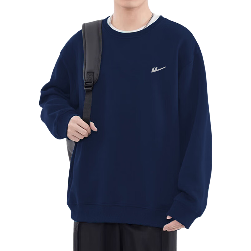 Warrior Sweatshirt for Men, Spring And Autumn Comfortable Versatile Round Neck Long-Sleeve T-Shirt, Simple Base Layer Pullover for Men, Navy Blue 2XL