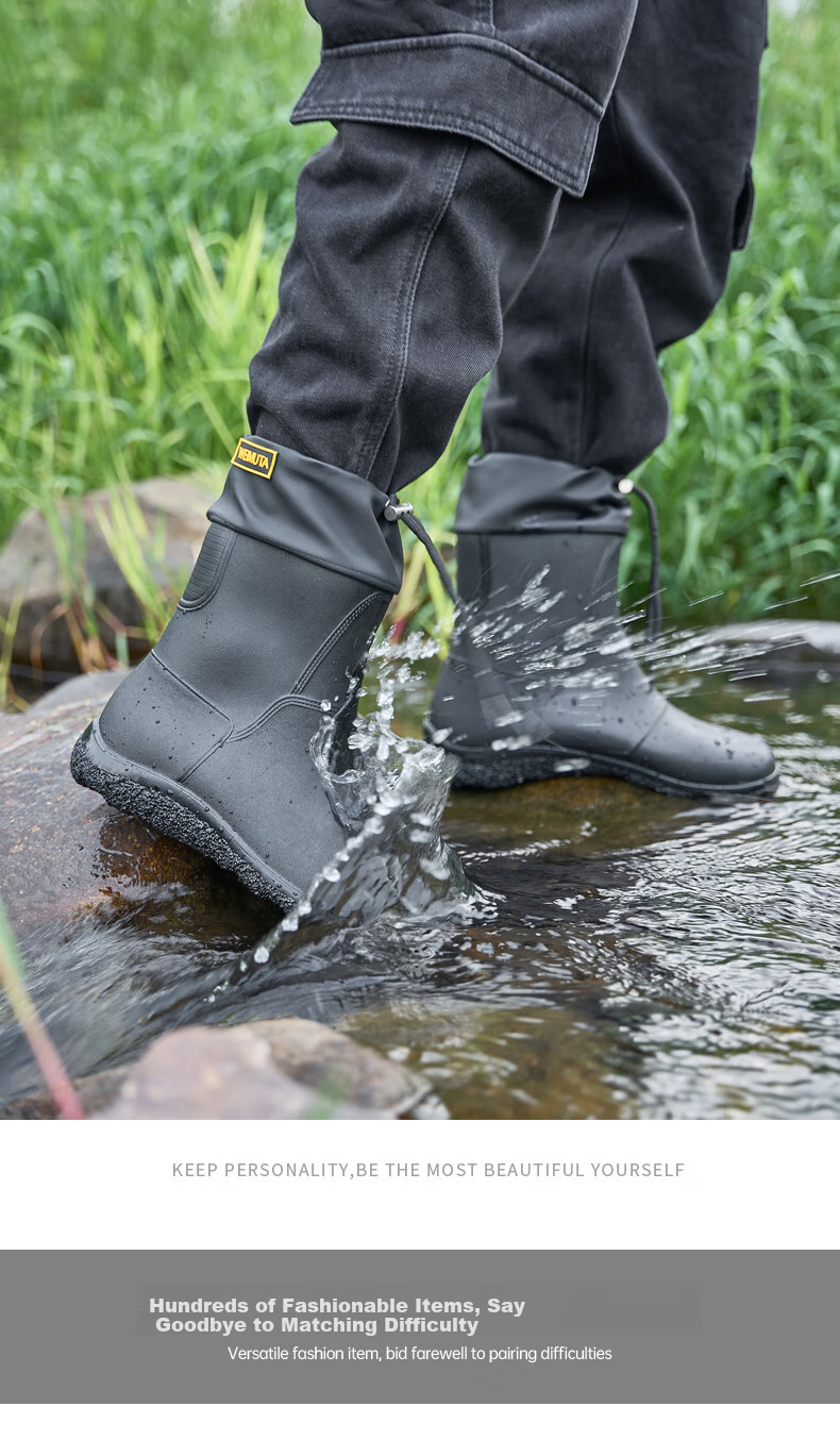 Lanoudun Men's Tall Waterproof Rain Boots, Rubber Shoes, Outdoor Fishing, Car Washing, Non-Slip Chef Shoes Cover YX1018 Size 44 2