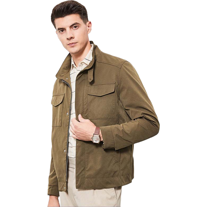 FIRS [Vintage Workwear] Men's Jacket, Business Casual Solid Color Workwear Pocket Stand-Collar Cardigan Men's Outerwear
