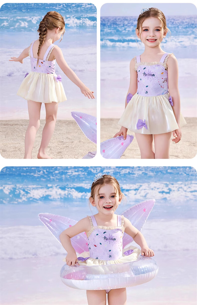Disney Kids Girls One-Piece Swimsuit for Ages 6-12, Baby Girl Swimwear D35042 Cloud Blue Size 130 18