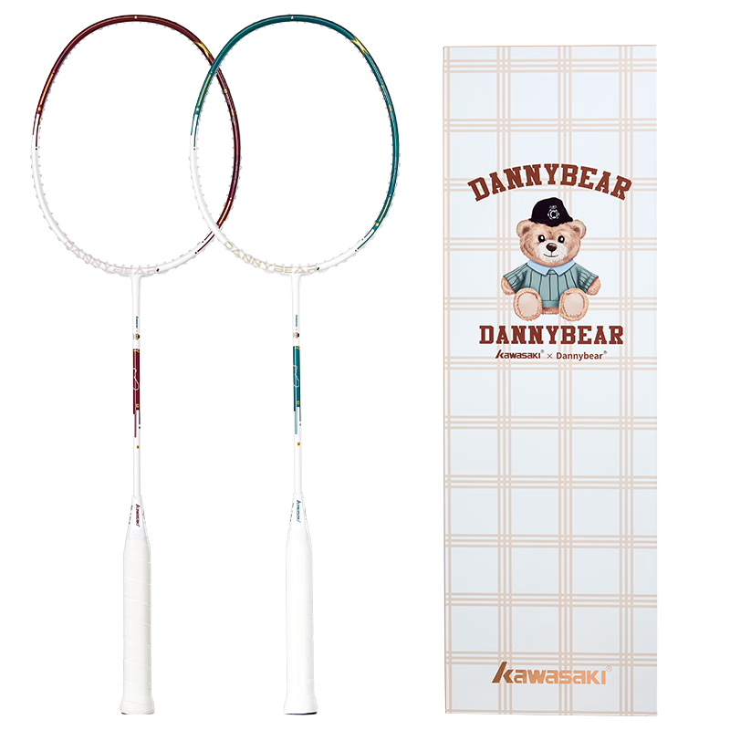 KAWASAKI Badminton Racket, Full Carbon Single Racket, 5U Ultra-Light, Danny Bear Co-Branded Edition, Vintage Red Gift Box (Pre-Strung)
