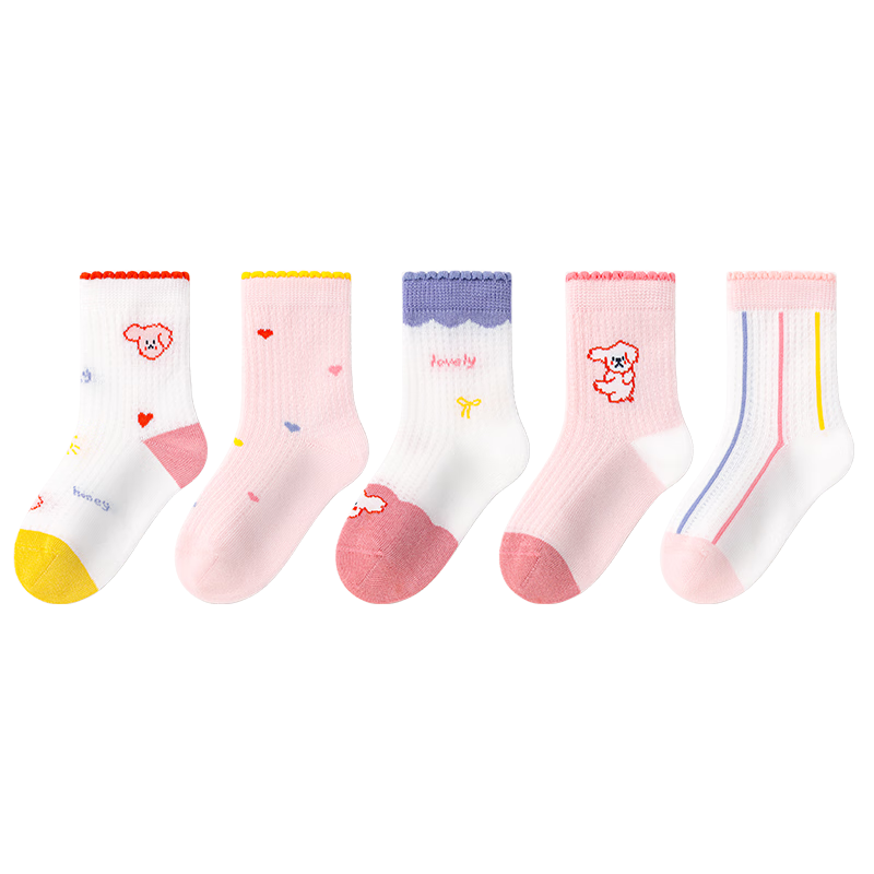 Banbi Children's Socks, Girls' Summer Mesh Thin Style, Mid to Big Kids Spring And Autumn Mid-Calf Cotton Socks, BB2514, Size 16-18