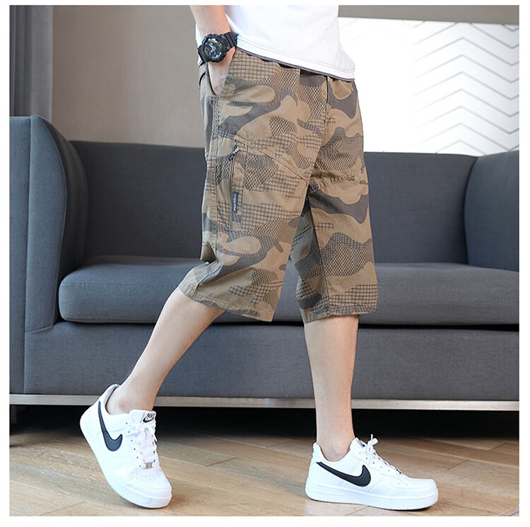PLAYBOY Men's Shorts, Summer Pants, Casual Sports Beach Shorts, Five-Point Pants for Outdoor Wear, American Workwear Style, Pure Cotton, Loose-Fitting Mid-Length Pants 7