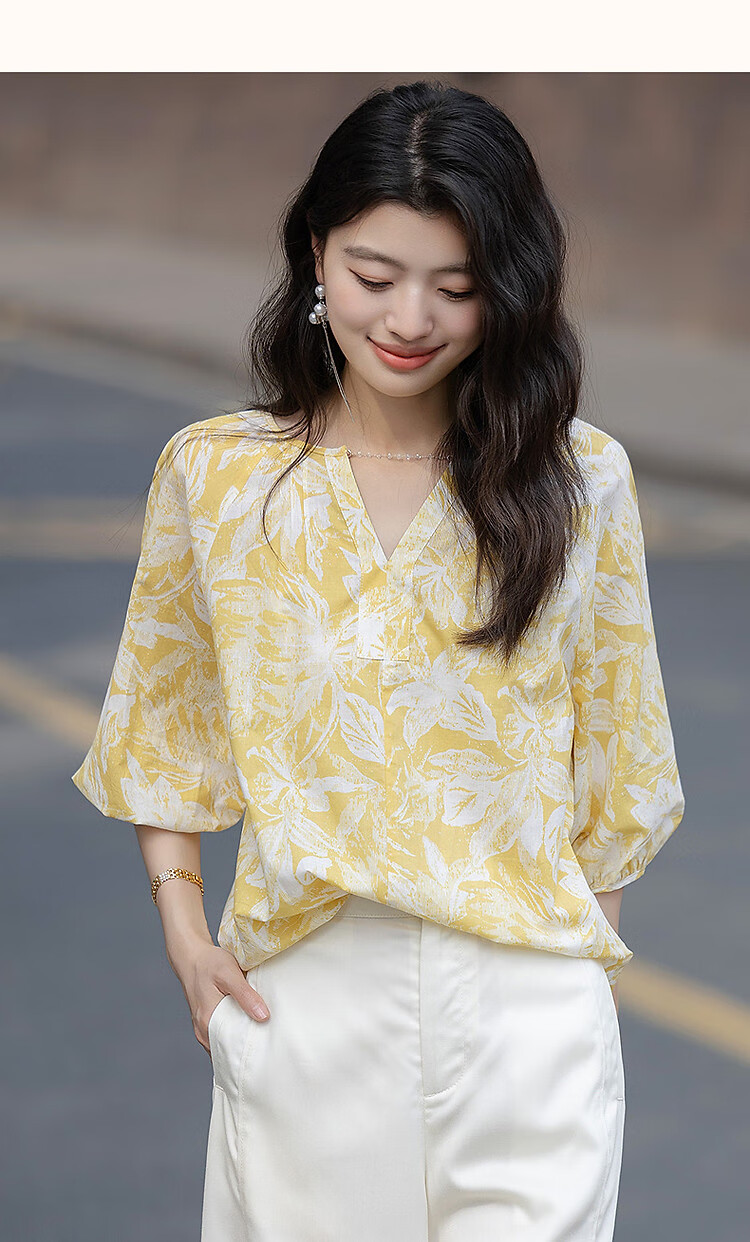 Demana "A Cloud in My Heart" Summer Romantic Pure Cotton Printed Shirt with Detachable Decorative Chain Women's Blouse 11