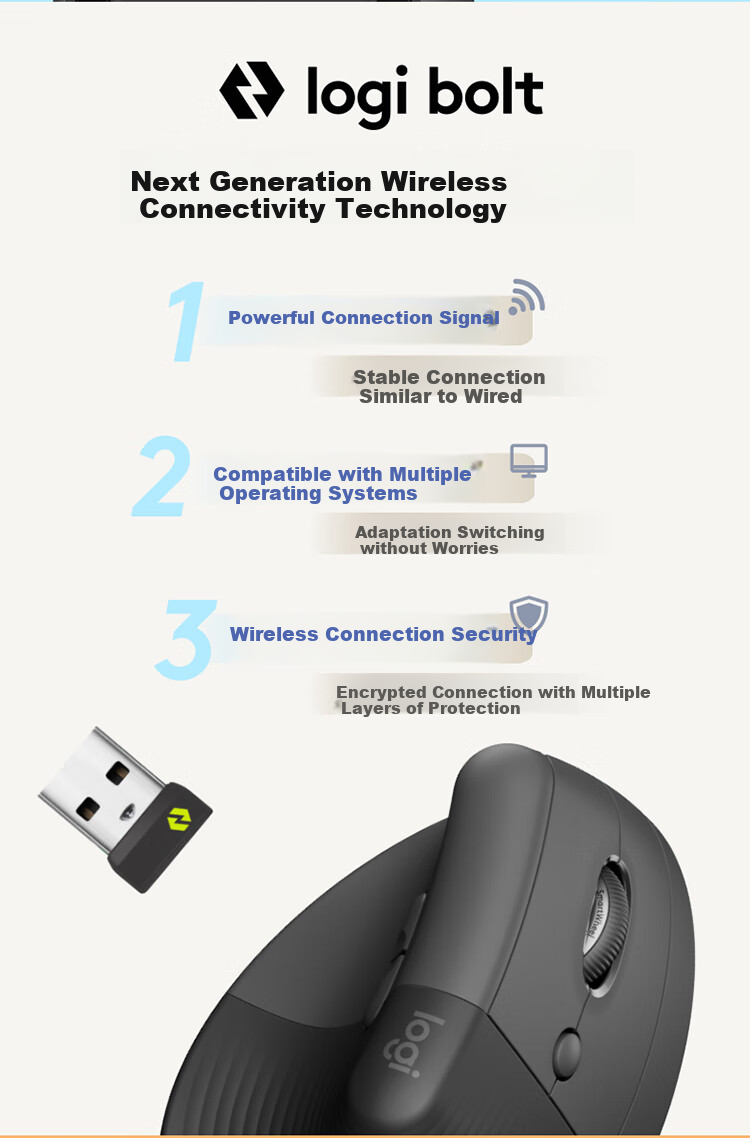 Logitech Lift Ergonomic Bluetooth Mouse, Wireless Silent Vertical Office Mouse with Logi Bolt Receiver, Commercial Version, Gray 9