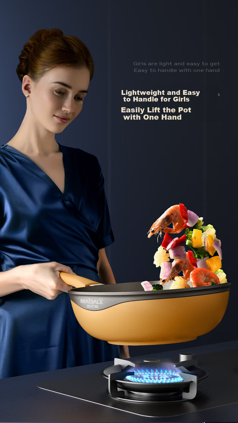 Maibale [Douyin Trend] Titanium-Infused Non-Stick Wok, Versatile Frying Pan for Home Cooking, Durable 32cm 12