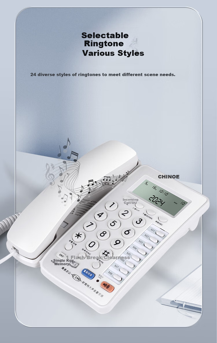CHINO-E Landline Telephone with Fixed Wired Connection, Dual Interface for Office And Home Use, Battery-Free, 8 Quick Dial Numbers, Volume Adjustment, Hands-Free Calling, Hotel Customer Service, C199 Black 5