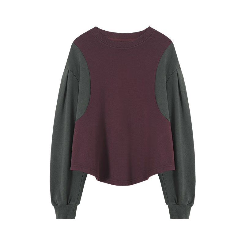 MT Casual Sportswear Autumn Terry Cloth Color-Block Puff Sleeve Crewneck Fashion Sweatshirt