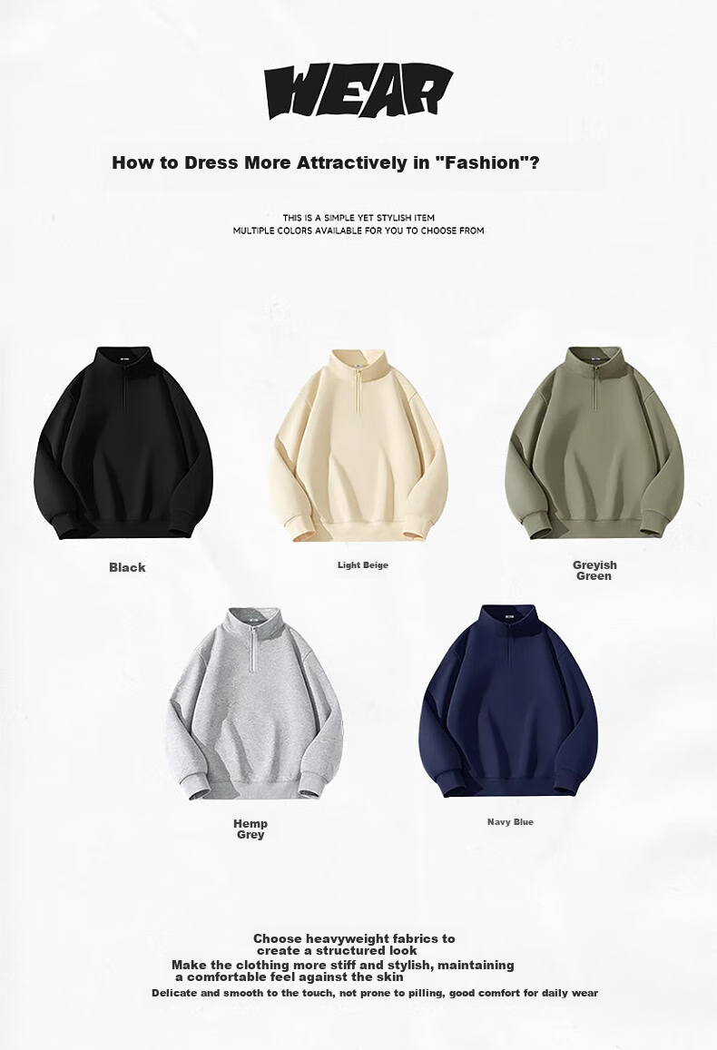 Warrior Cotton Sweatshirt for Men, Spring And Autumn Sports Clothing, Youth Loose Half-Zip Stand-Collar Jacket, Light Beige, Size L 1