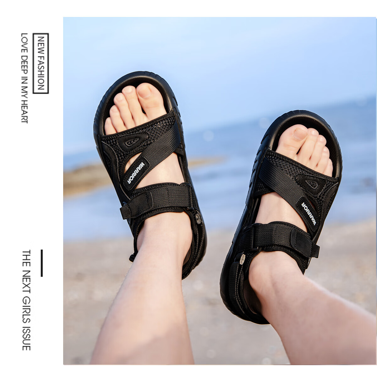 Warrior Men's Summer Outdoor Casual Comfortable Sandals Fashionable Breathable Versatile Non-Slip Shoes Black Size 41 10