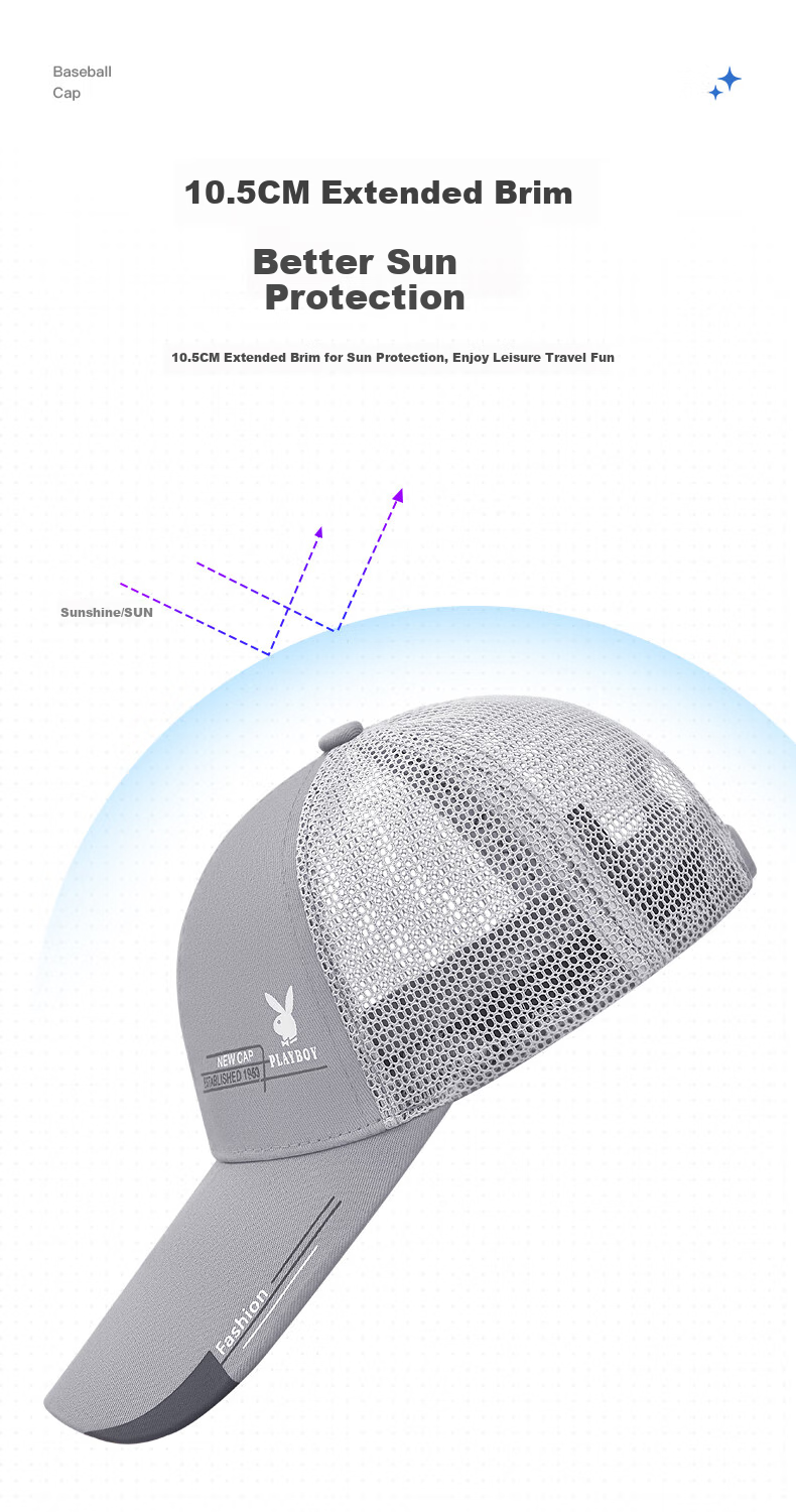 PLAYBOY Baseball Cap for Men And Women, Sun Protection Adjustable Half Mesh Breathable Travel Visor Hat for All Seasons 2