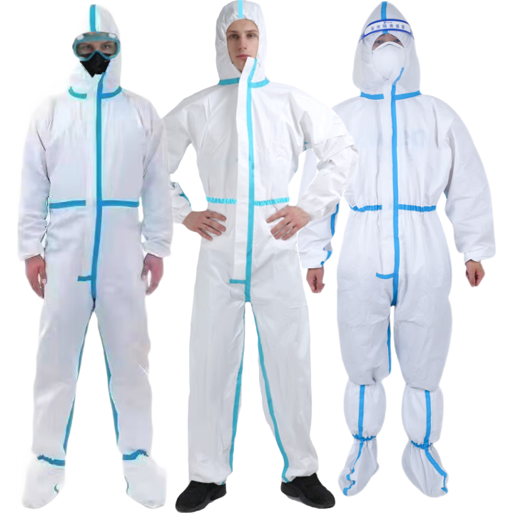Zhierkang Disposable Protective Coverall with Hood, Dust-Proof Isolation Gown, Waterproof Farm Painting Workwear, Blue Striped Hooded without Foot Cover, 4XL