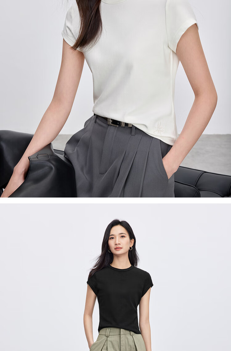 Sentubila Minimalist Commuter Short Sleeve T-Shirt Women Spring Slim Fit Knit Shirt Crop Top Dark Heather Gray XL 21