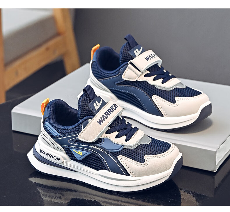 Warrior Girls' Spring and Autumn Mesh Breathable Sports Shoes Soft Sole Running Shoes WZ(CL)-1320 Beige Pink Dark Blue Size 37 4