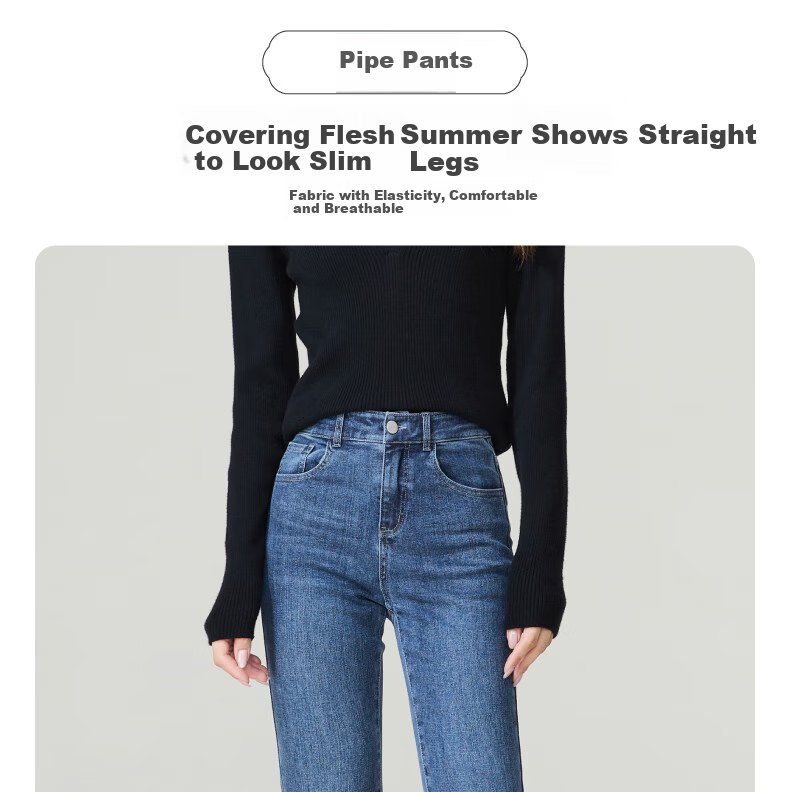 ESE-Y Spring New Loose-Fitting Slimming Petite Slim-Fit Cigarette Pants, Denim Blue, Size 29 2