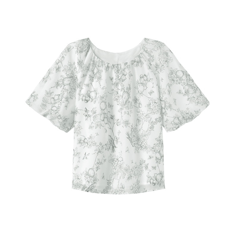 MT Forest Style Fresh Summer Plant Print Age-Reducing Lantern Sleeve Doll Blouse