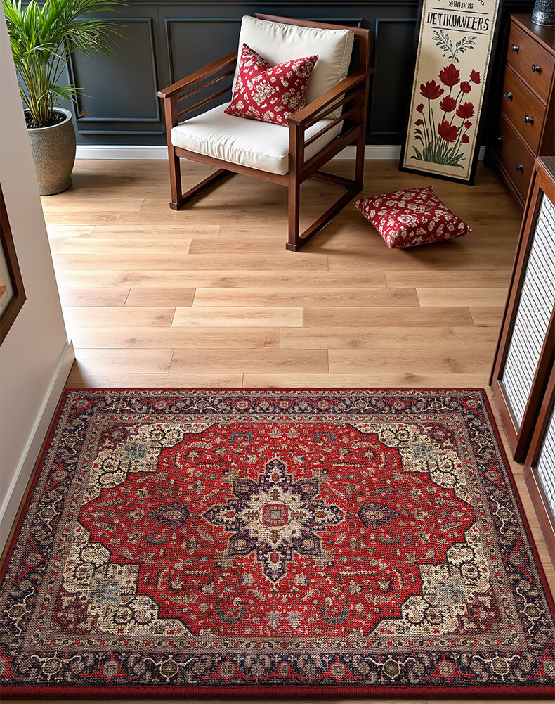 Dajiang Entrance Door Mat, Traditional Chinese Style Foyer Carpet, New Chinese-Style Red Festive Doormat for Entryway, 60x90cm 1