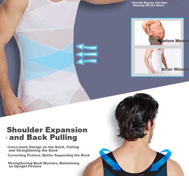 LangSha Men's Shapewear, Invisible Tummy Control Vest, Fitness Belly Slimming Device, Waist Trainer, Black, Size M 12