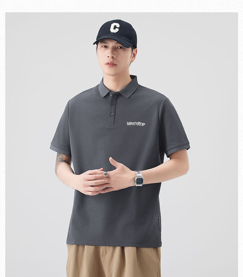MMOPTOP Father's Day American Print Ice Silk Polo Shirt T-Shirt Men's Summer Business Casual Short Sleeve MP15 Black M 25