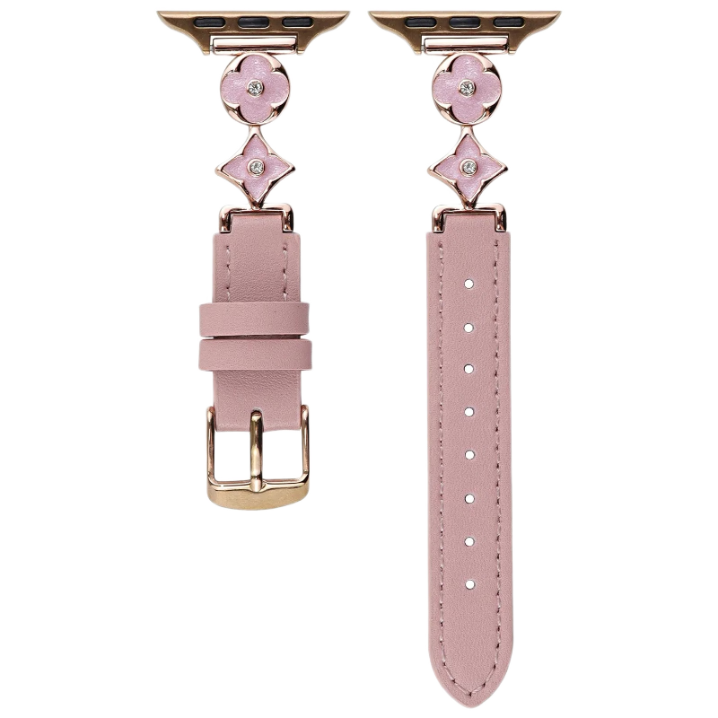 Biaodaige Compatible Leather Strap for Apple Watch SE 3/SE 2 Women's Band, Autumn/winter/spring Four-Leaf Clover Creative Cute Pink Design for IWatch S10/9/11/iWatch