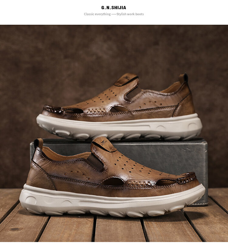 Bull Family Men's Summer Retro Hollow Breathable Beach Sandals Thick Sole Durable Versatile Clogs 18