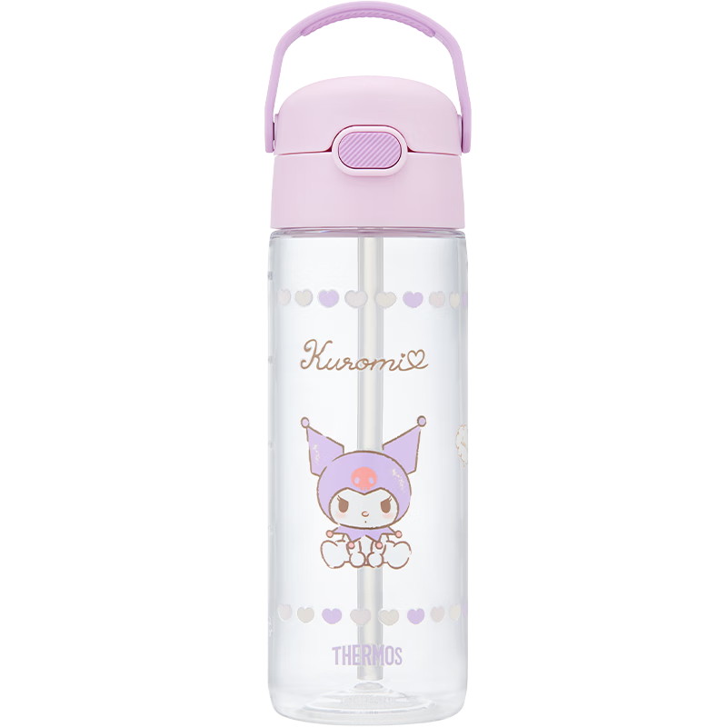 THERMOS Kuromi Co-Branded Children's Straw Cup, Essential for Primary School And Kindergarten Students, Tritan Water Bottle, 600ml, Pink