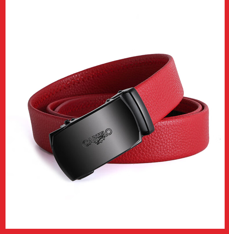 CARTELO Men's Leather Belt, Zodiac Year, Top-Grain Cowhide, Business Automatic Buckle, Casual Trouser Belt, Wedding Red Waistband Gift 1