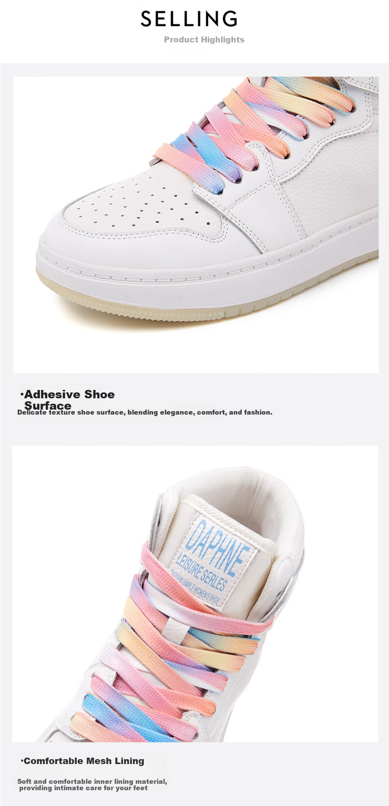 DAPHNE Thick-Soled Fleece-Lined Sneakers, Versatile Women's Shoes, 422104603, Black (High-Top Single Lining), Size 35 9