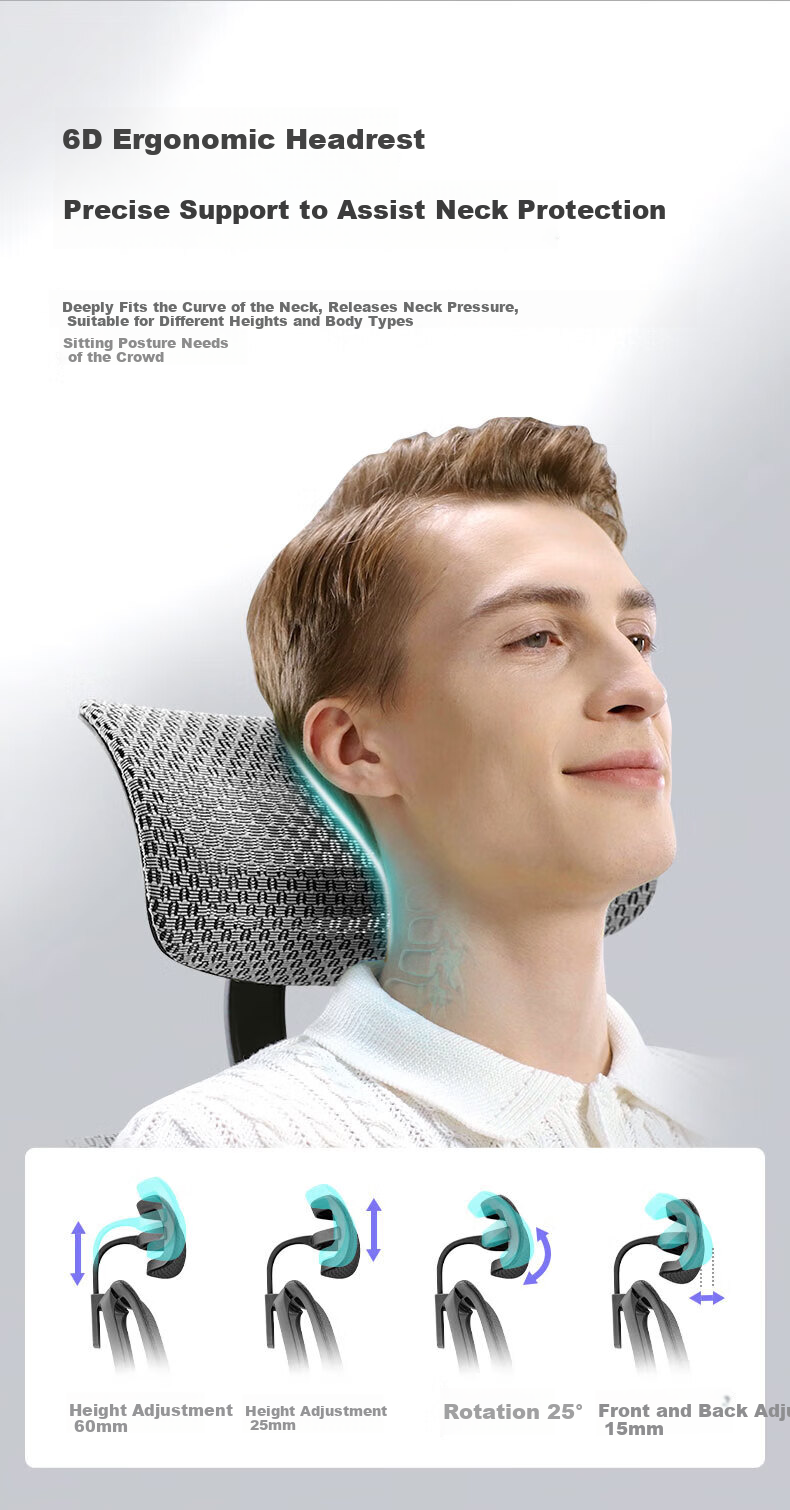 Ergonor Baoying Ergonomic Chair, Computer Chair, Comfortable Office Chair, Gaming Chair, Silver White + Reclining Seat 15