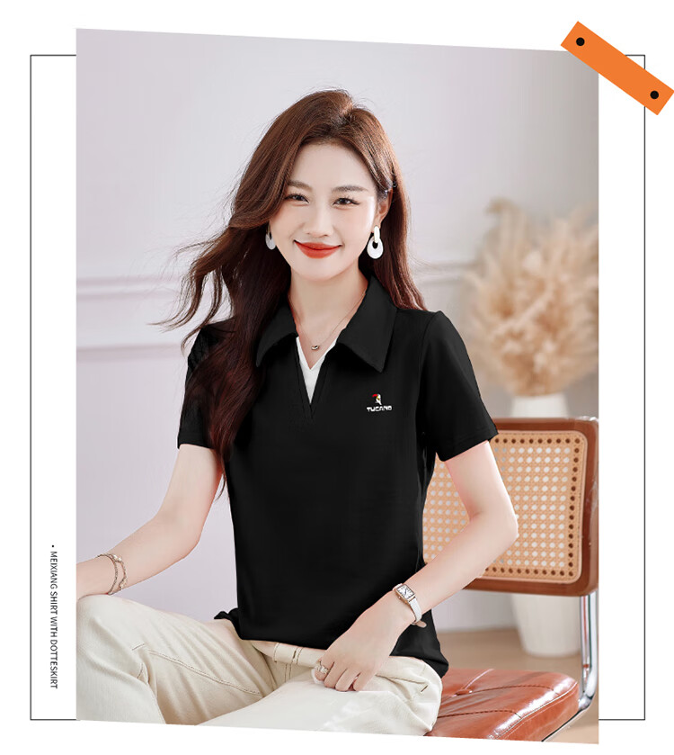 TUCANO Women's Short Sleeve T-Shirt Summer New V-Neck Polo Shirt Pure Cotton Slim Fit Sports Casual Top Purple Red M 15