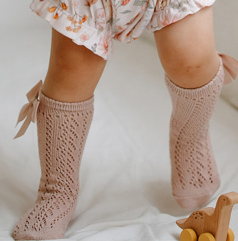 OAK FAMILY Children's Butterfly Bow Thigh-High Socks, Hollow Baby Princess Socks, Thin Style, Toddler Long Socks, White, 0-1 Year Old (S) 7