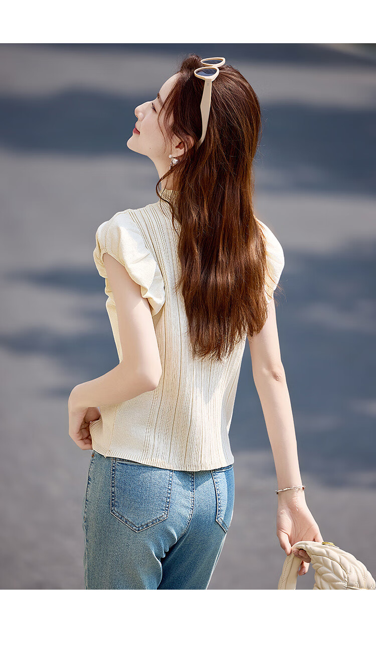 Shangjing Women's Summer Knitwear New French Elegant Puff Sleeve Slim Fit Short Sleeve T-Shirt Top 12