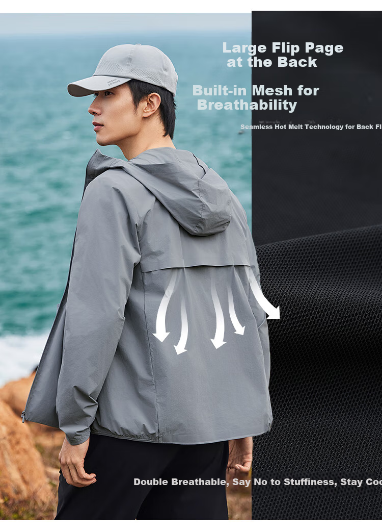 Pioneer Camp Ice Vein Sun Protection Jacket for Men, Summer Outdoor Cool-Feeling Breathable Hooded Long-Sleeve UV-Resistant Fishing Sports Sun Protection Thin Coat 4