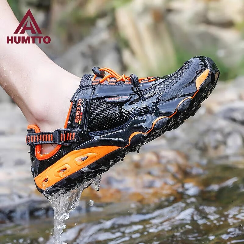HUMTTO Summer Outdoor Creek Shoes Mesh Breathable Hiking Shoes Men Comfortable Mesh Water Shoes Light Khaki 42