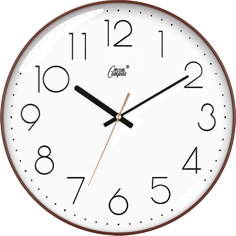 Compas Radio-Controlled Clock with Automatic Time Synchronization, Simple Wall Clock for Living Room And Exam Rooms, Model 2731, Coffee Color, 35cm