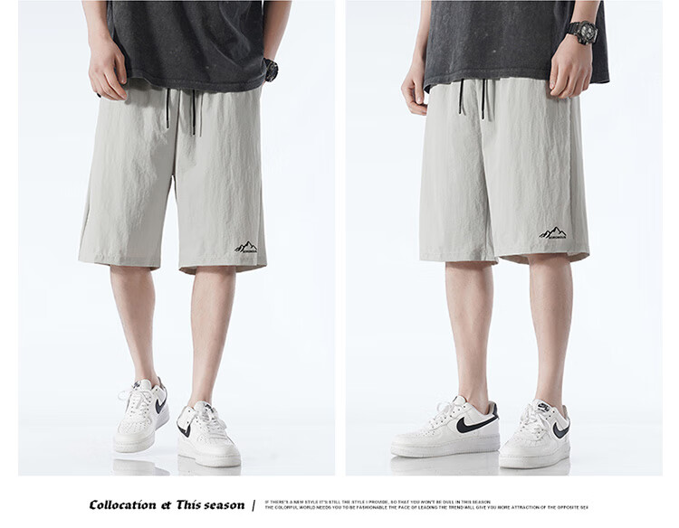 Homlean American-Style Shorts for Men, Summer Ice Silk Thin Breathable Basketball Pants, Outdoor Wear, Large Size Casual Pants CG03 Gray M 6