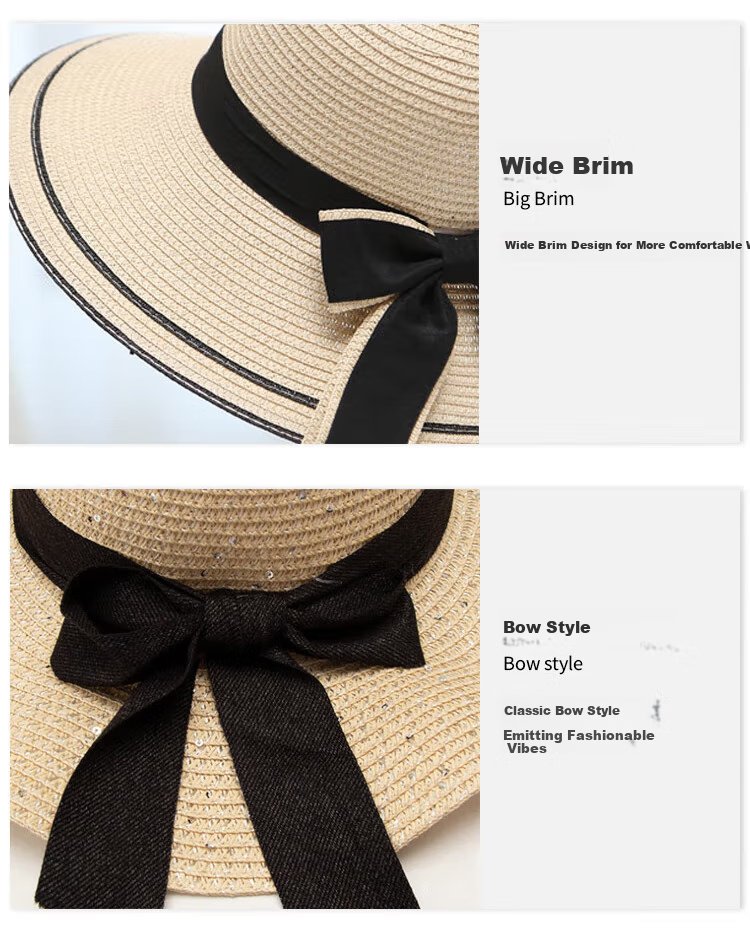 GLO-STORY Women's Sun Hat, Straw Hat for Outdoor Travel, UV Protection, Wide Brim Beach Hat with Bow, WMZ824169 11