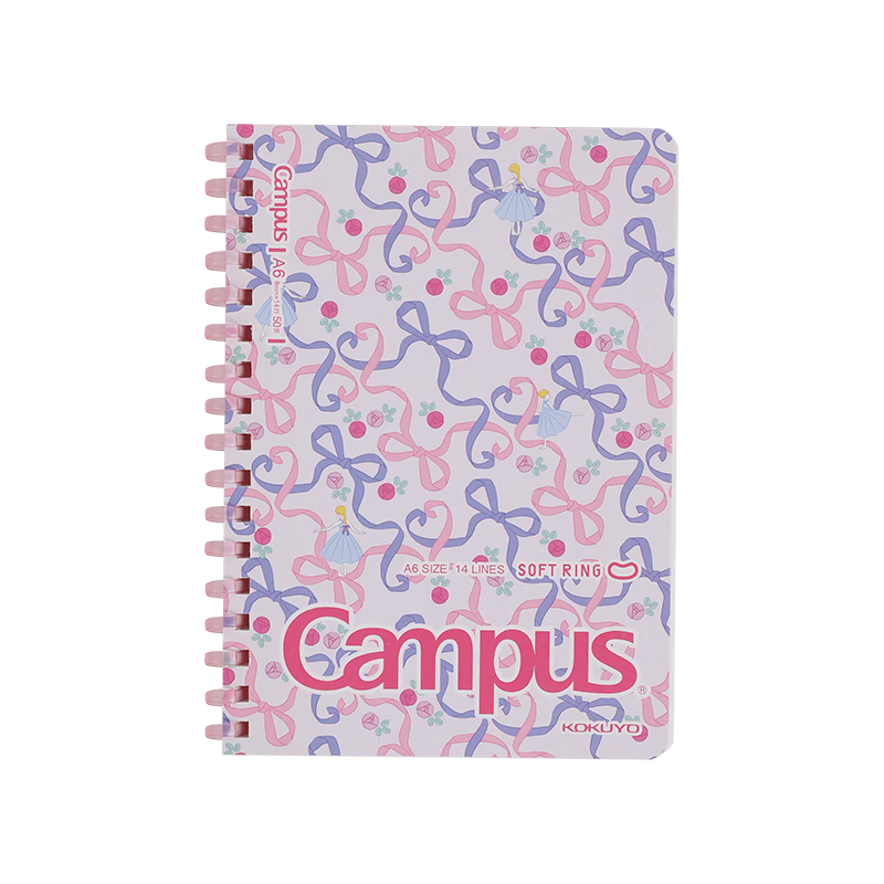 KOKUYO A6/50 Sheets/8mm Dotted Line Soft Spiral Notebook, Comfortable to Hold, Soft Cover, for Students' Notes, Office Memo Pads, Gray Pink, 1 Pack WCN-CSR4520