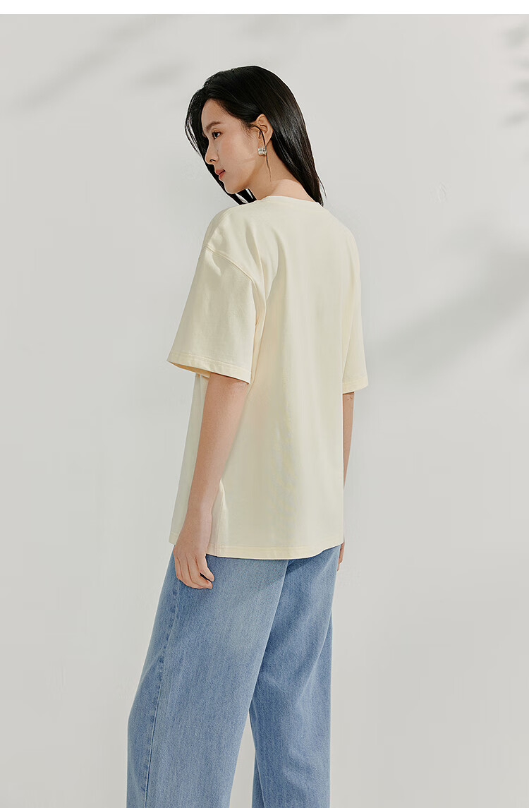 INMAN Casual Printed Pure Cotton T-Shirt, Women's Versatile Loose Short-Sleeve Top for Summer 2026, Light Apricot Color, Size M 10