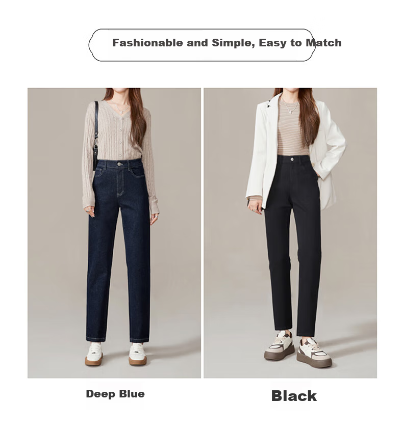 ESE-Y Spring 2025 New Slim-Fit Straight-Leg Pants, Dark Blue Denim Jeans for Women, Black, Size 26 3