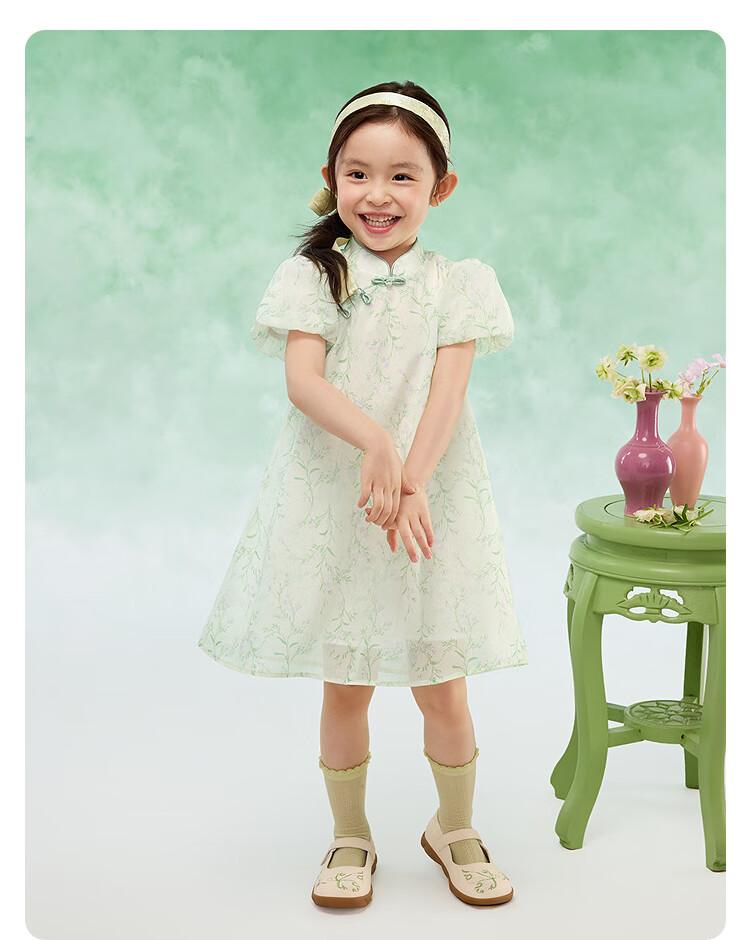 BALABALA Girls' Dress Children's Skirt 2025 Summer Stand Collar National Style New Chinese Dress 208225111035 15