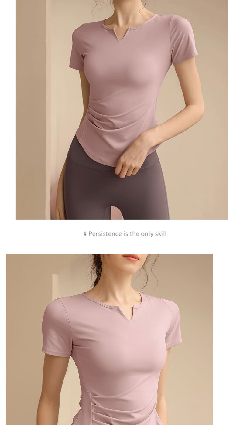 LangSha Yoga Top for Women, Short-Sleeve T-Shirt, Slimming Pilates Running Training Tight-Fitting Quick-Dry Fitness Wear, Pink-Purple, Size L 5