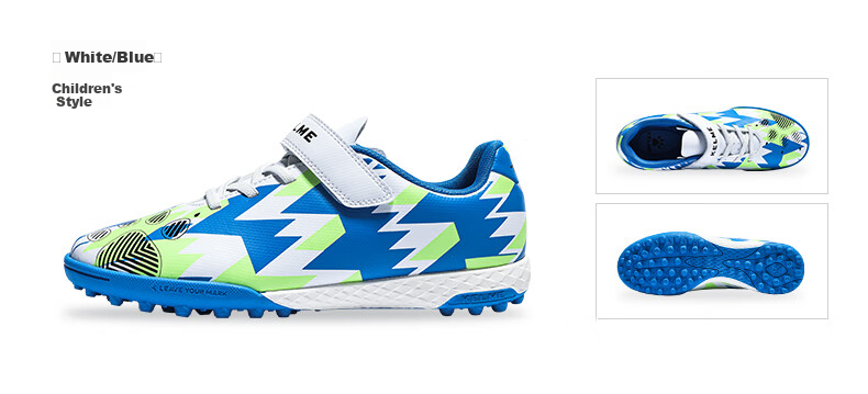 KELME Children's Soccer Shoes for Boys, Xingyao 1.0, Non-Slip Wear-Resistant TF Turf Cleats, Professional Competition Shoes, White And Blue, Size 34 4